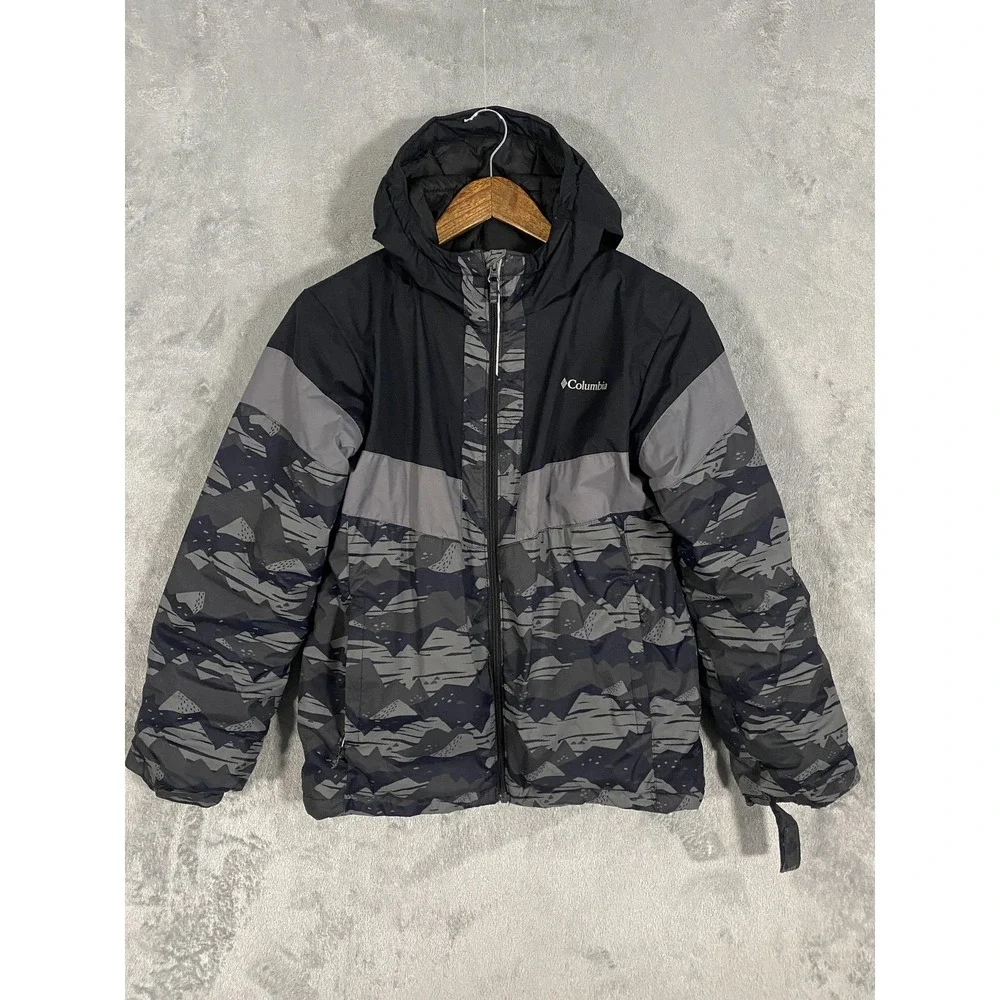 Columbia Ski Jacket‎ Youth L 14/16 Gray Camo Hooded Insulated Outgrown Snow Coat